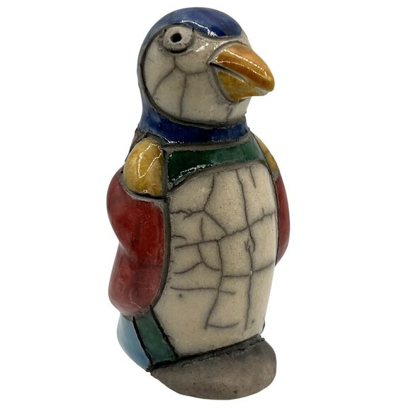 Fenix Raku Pottery Handcrafted 3.5" Ceramic Penguin Artisan Collectible Artsy - Picture 5 of 11
